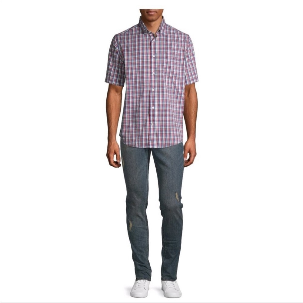 🆕George Men’s Plaid Poplin Short Sleeve Shirt - Picture 6 of 6
